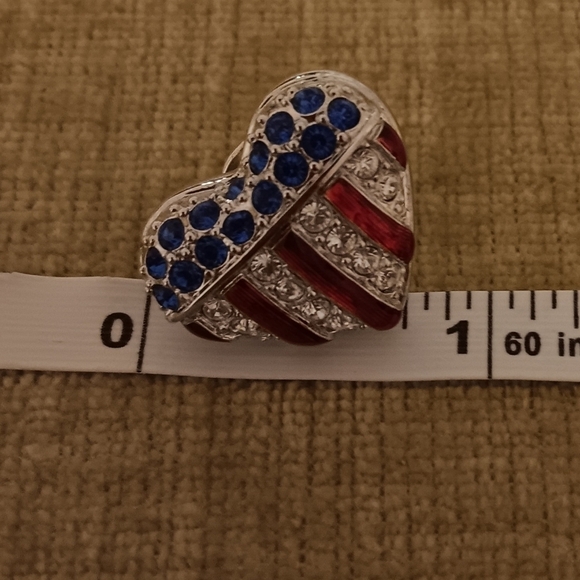 Swarovski Crystal Patriotic American Flag Puffy Heart Brooch - Picture 5 of 7